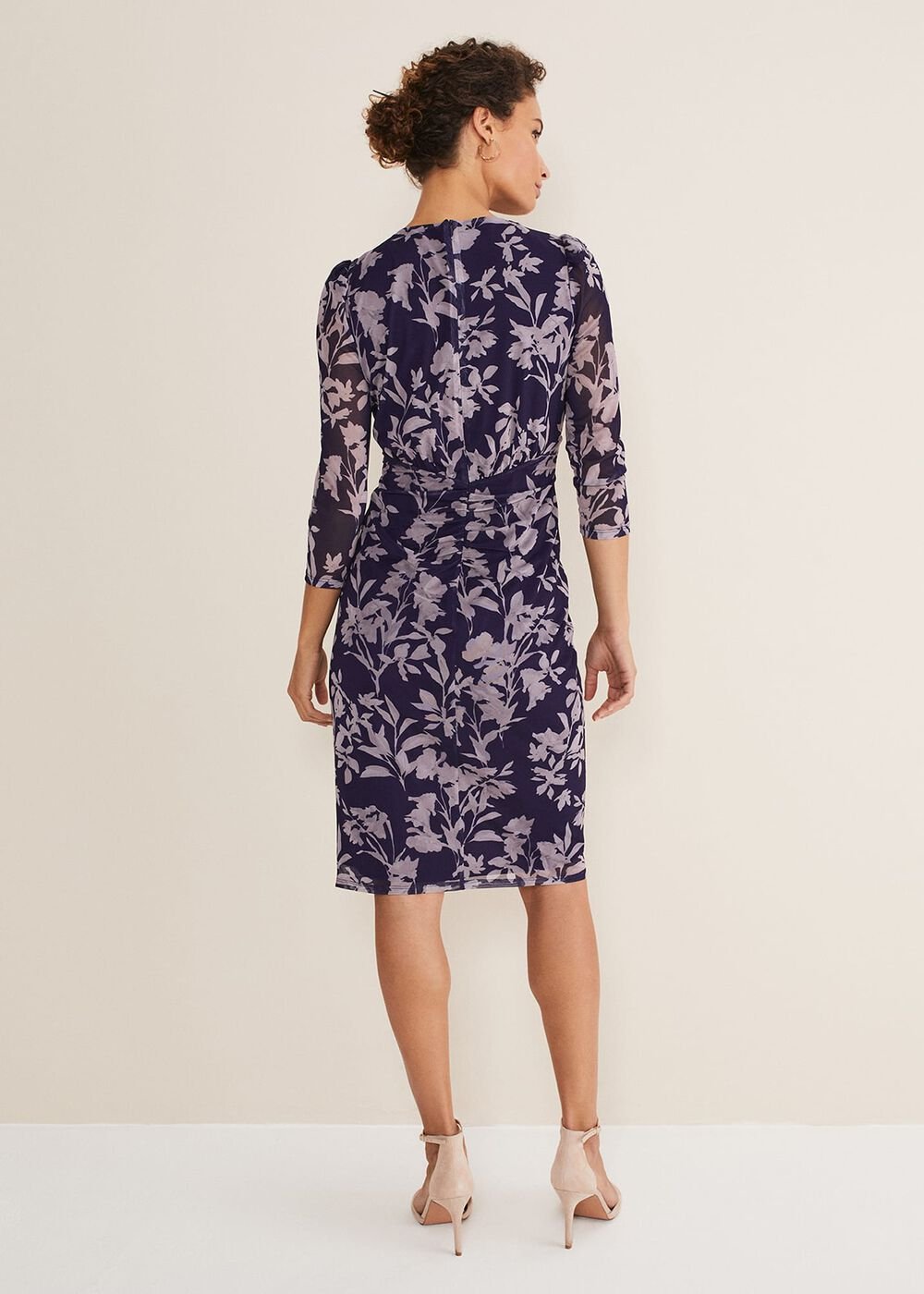 Purple Floral Mesh Midi Dress - Latte/Navy