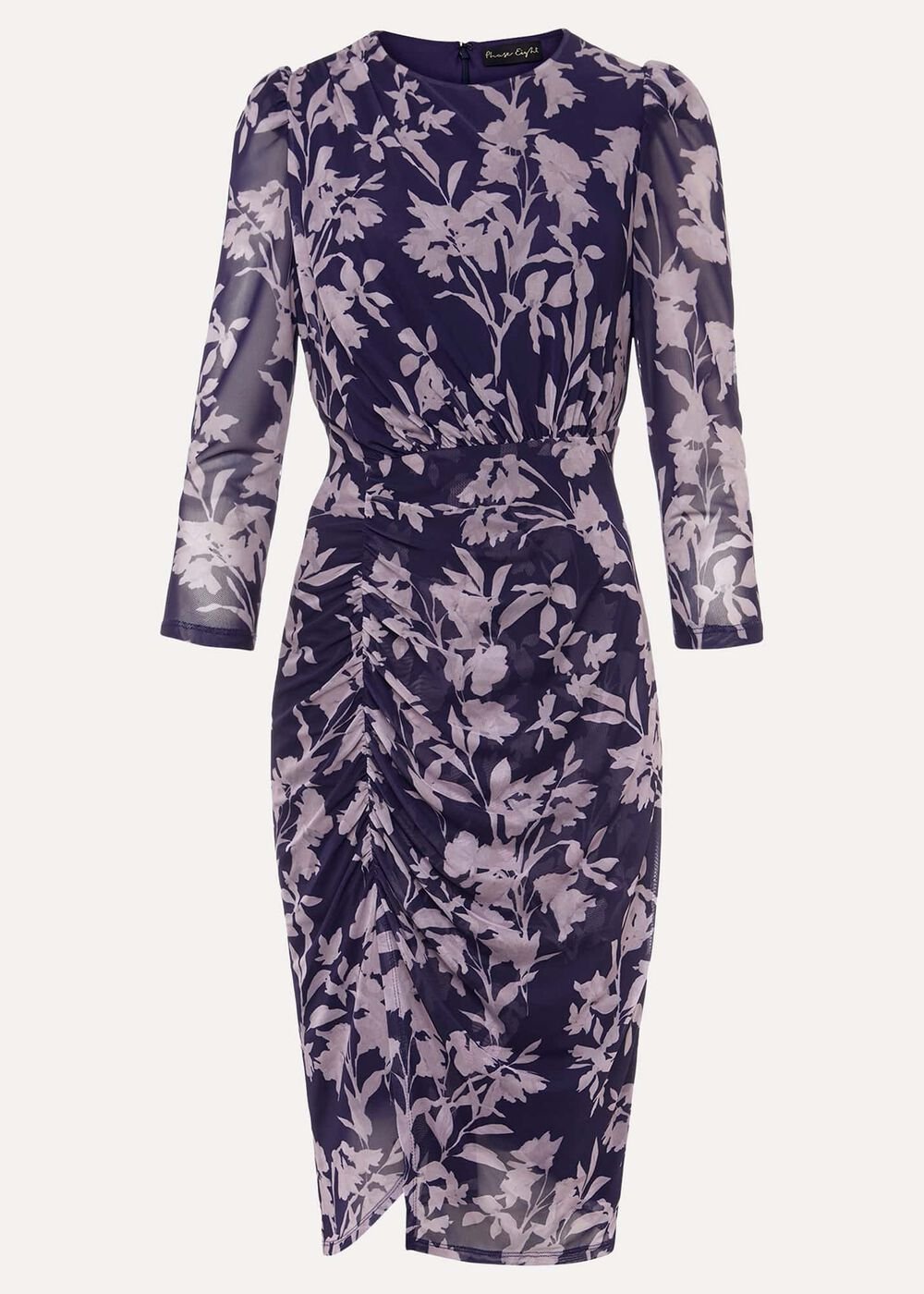 Purple Floral Mesh Midi Dress - Latte/Navy
