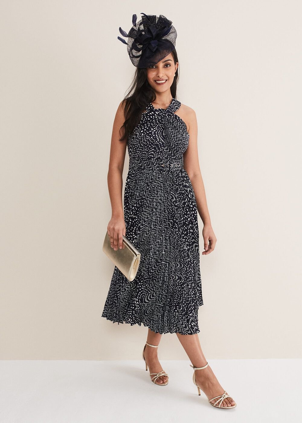 Petite Elsie Spot Dress - Navy/Ivory