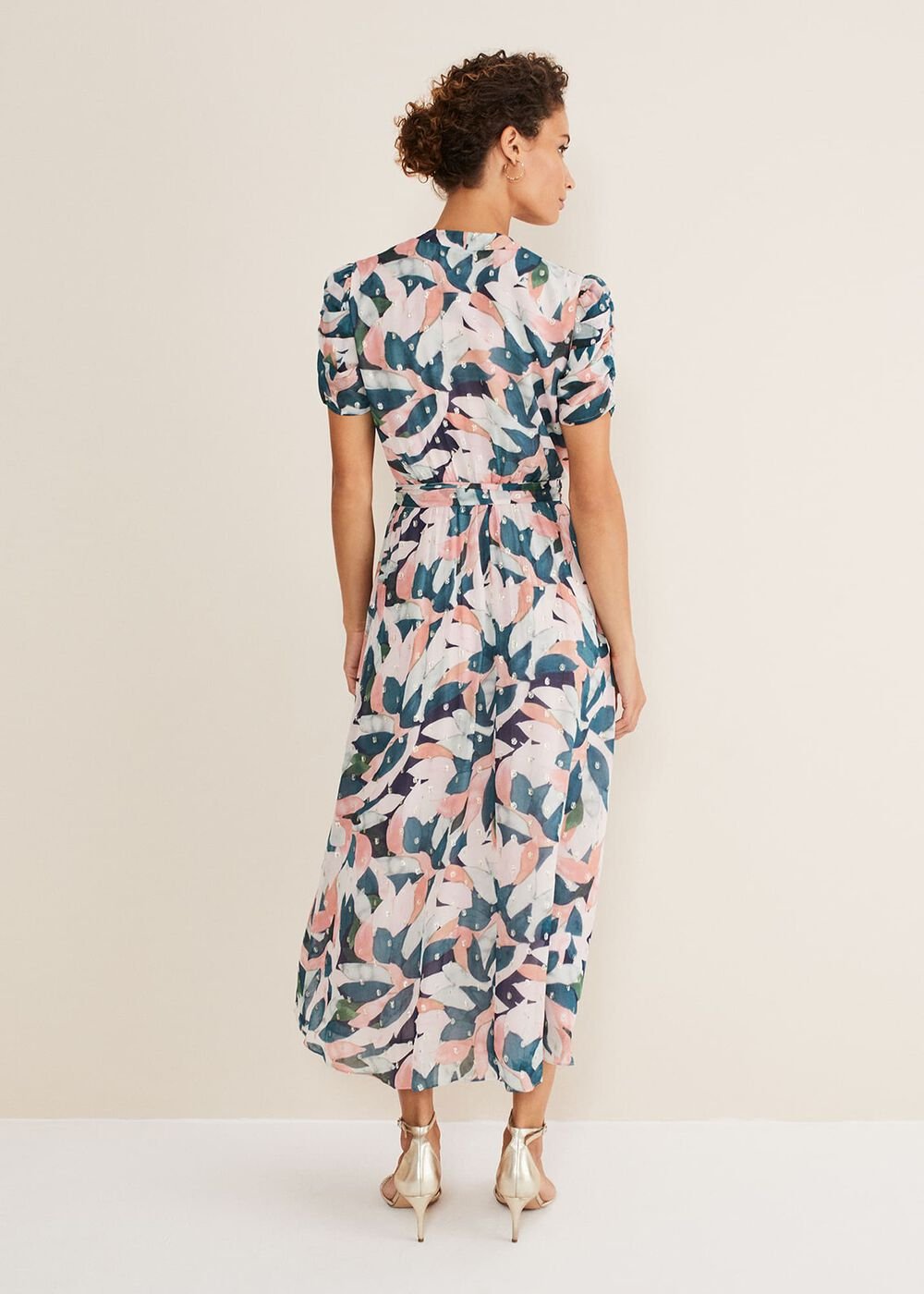 Pastel Floral Print Midaxi Wrap Dress - Multi-Coloured