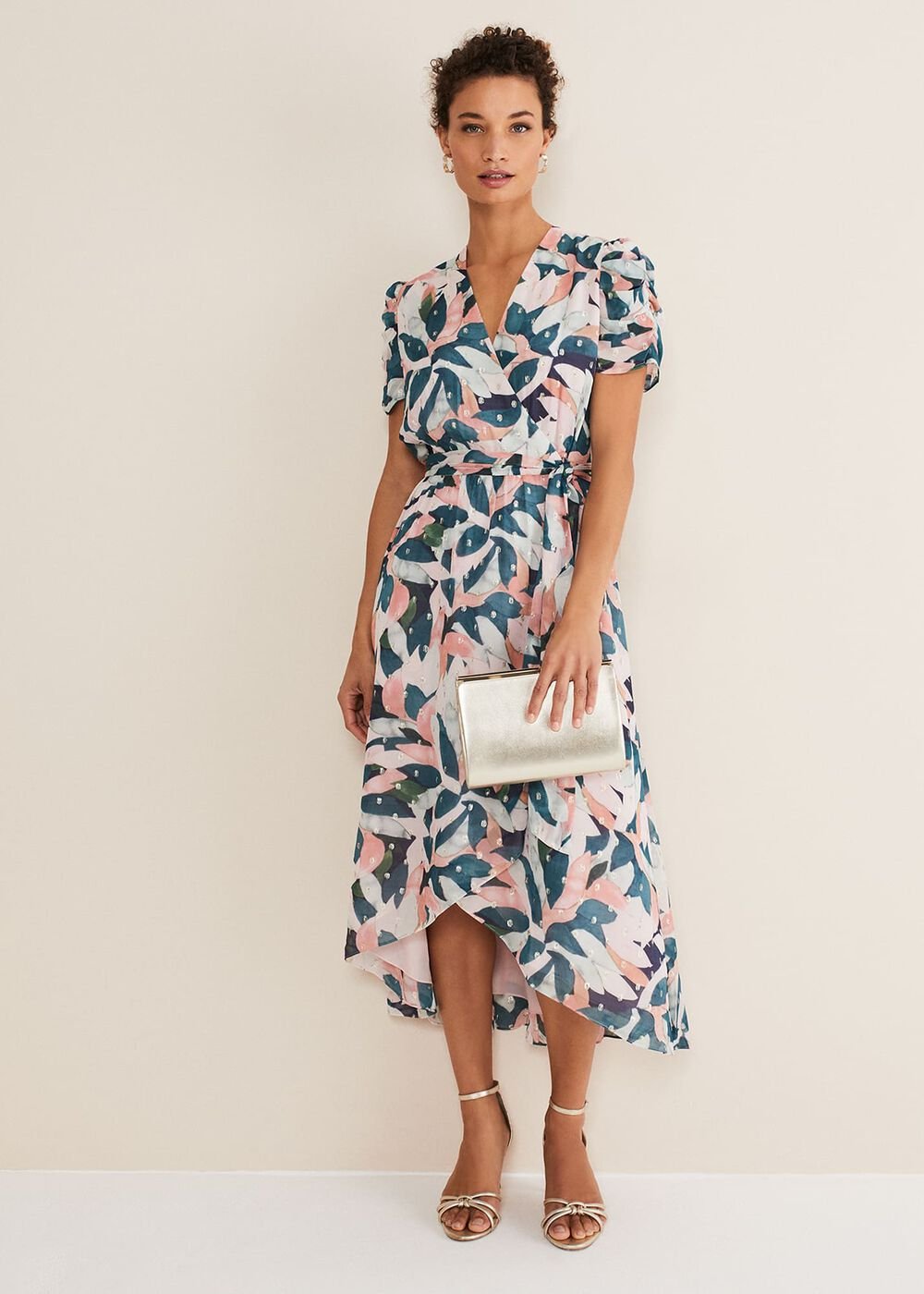 Pastel Floral Print Midaxi Wrap Dress - Multi-Coloured