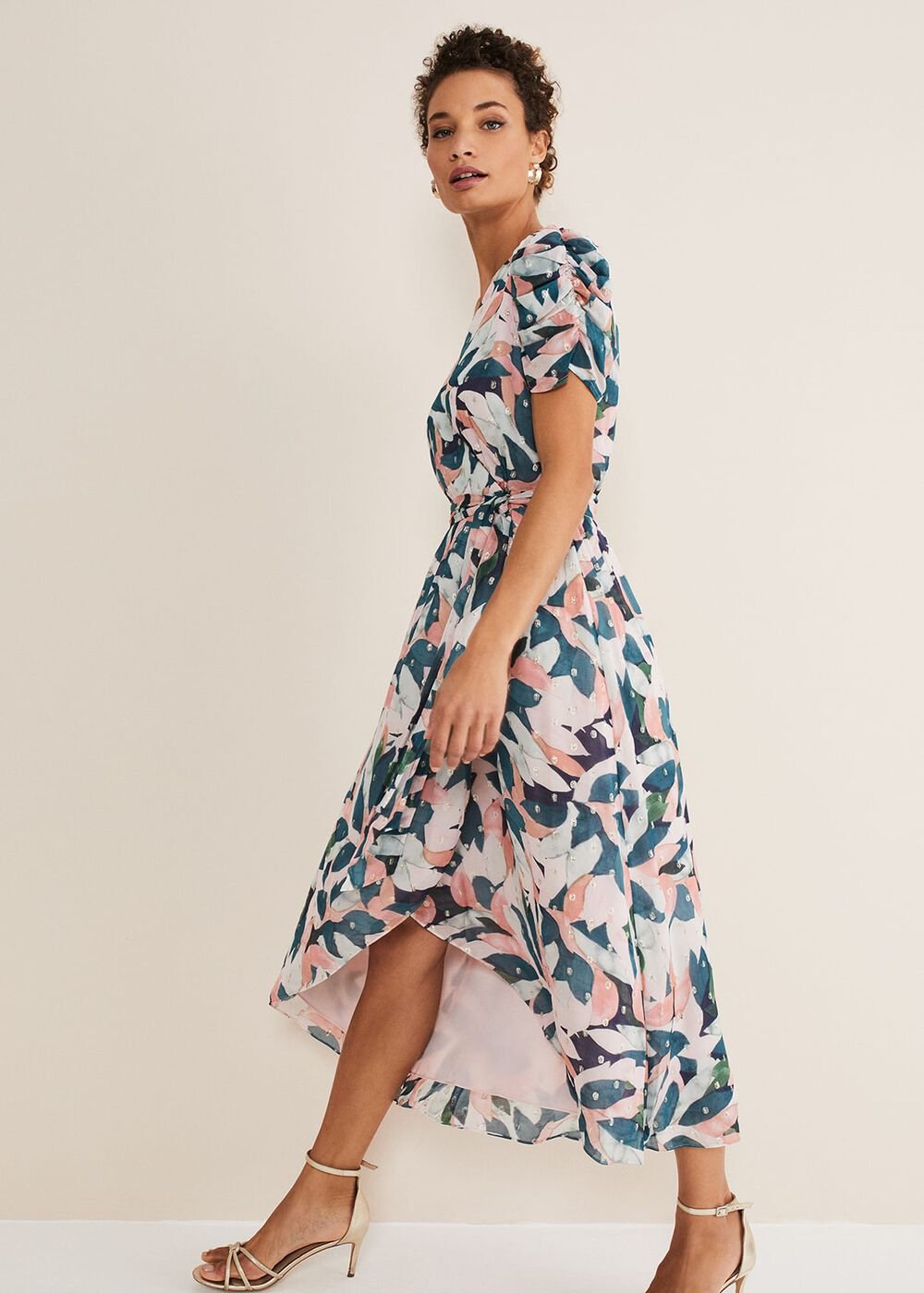 Pastel Floral Print Midaxi Wrap Dress - Multi-Coloured
