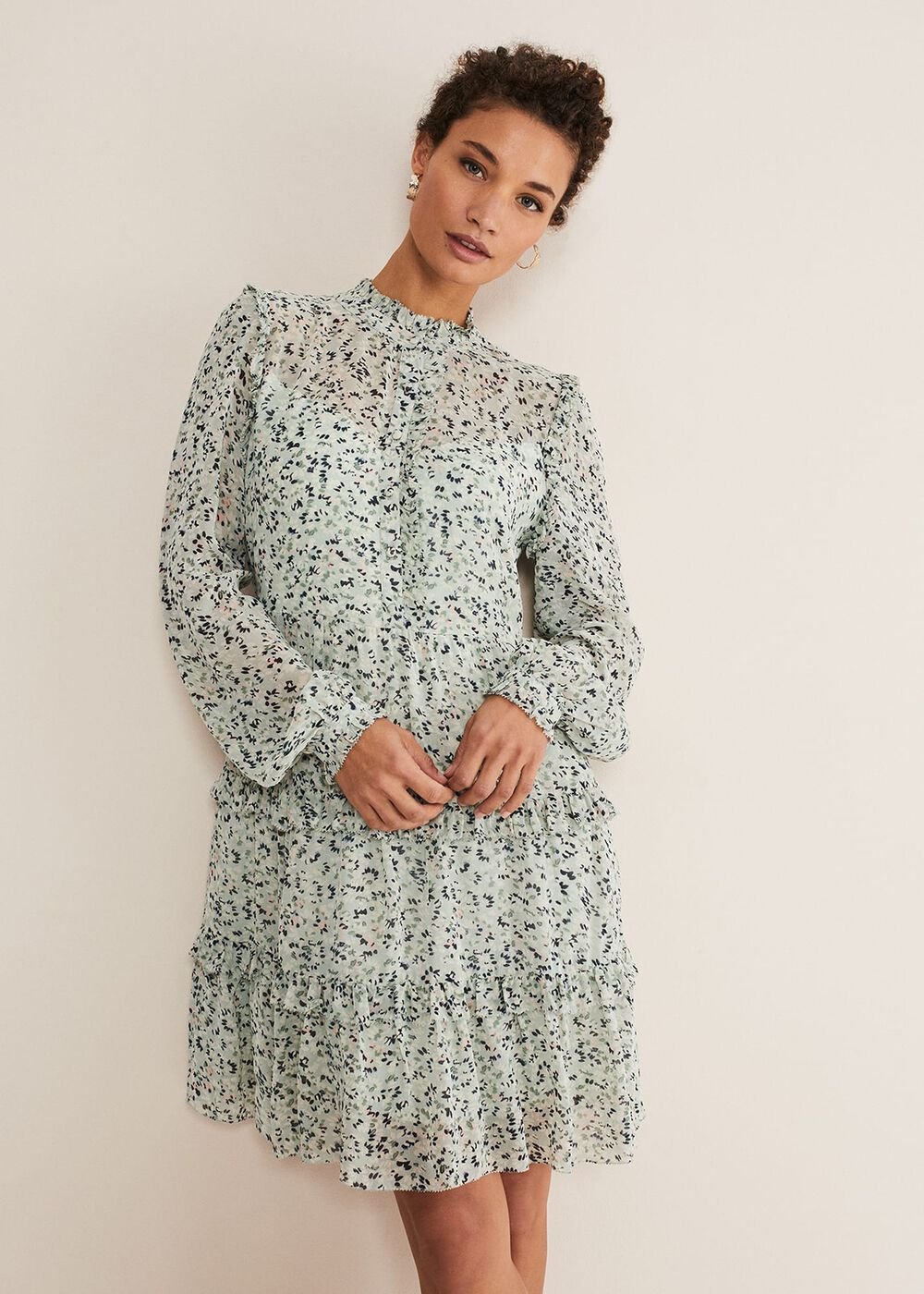 Harlow Floral Tiered Mini Dress - Eau De Nil/Multi