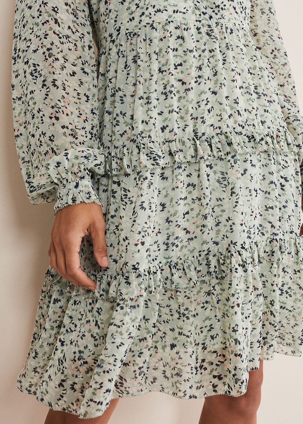 Harlow Floral Tiered Mini Dress - Eau De Nil/Multi