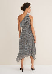 Kaz Checked One Shoulder Midi Dress - Black/White