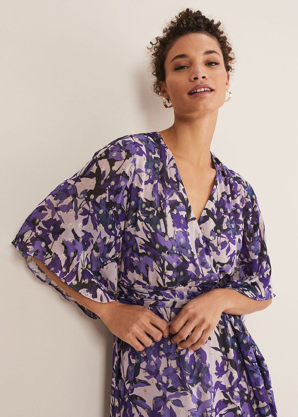 Juliette Floral Wrap Midaxi Dress - Latte/Multi