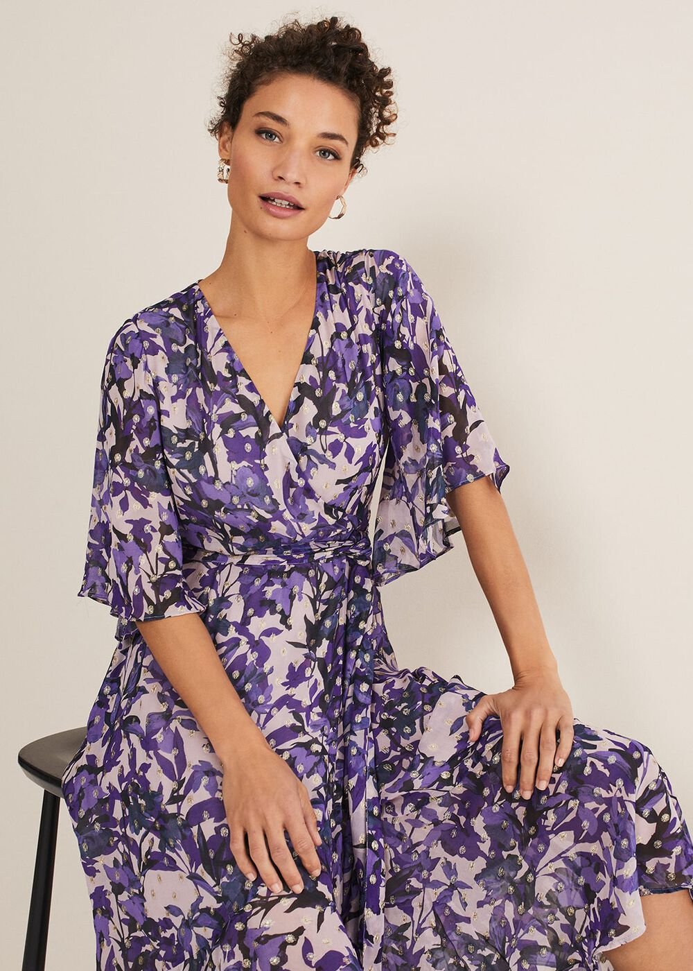 Juliette Floral Wrap Midaxi Dress - Latte/Multi