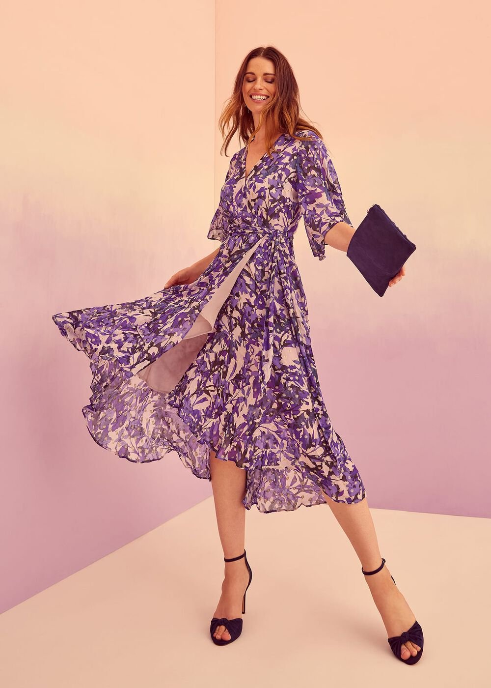 Juliette Floral Wrap Midaxi Dress - Latte/Multi