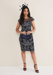 Petite Zila Tapework Dress - Navy/Ivory