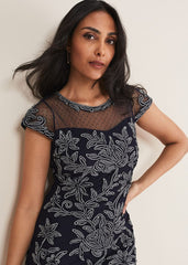 Petite Zila Tapework Dress - Navy/Ivory