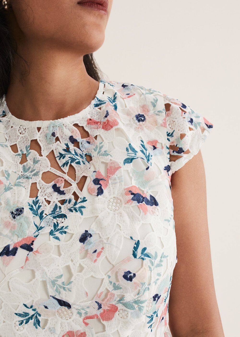 Petite Franky Floral Lace Dress - Ivory/Multi