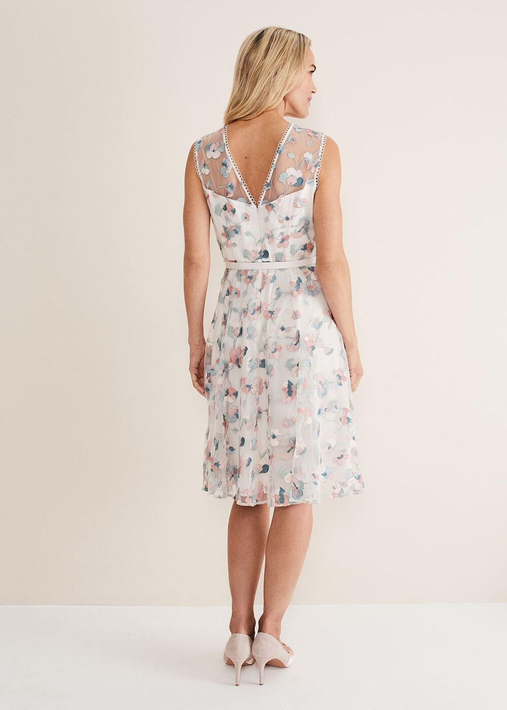 Leighton Floral Embroidered Midi Dress - Pale Petal/ Multi