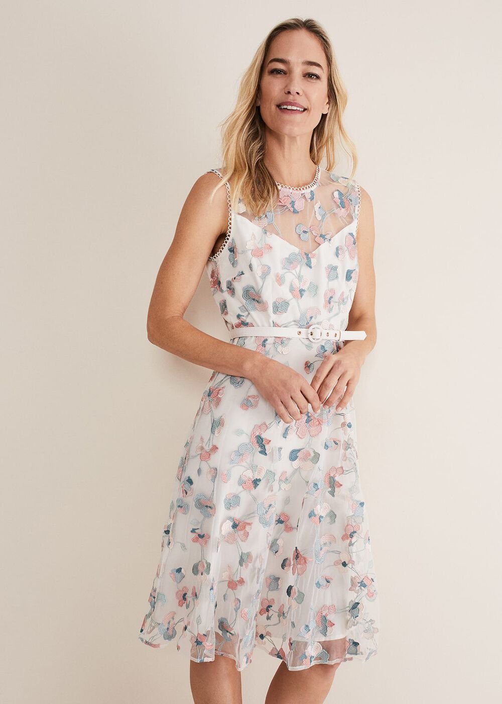Leighton Floral Embroidered Midi Dress - Pale Petal/ Multi