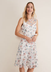 Leighton Floral Embroidered Midi Dress - Pale Petal/ Multi