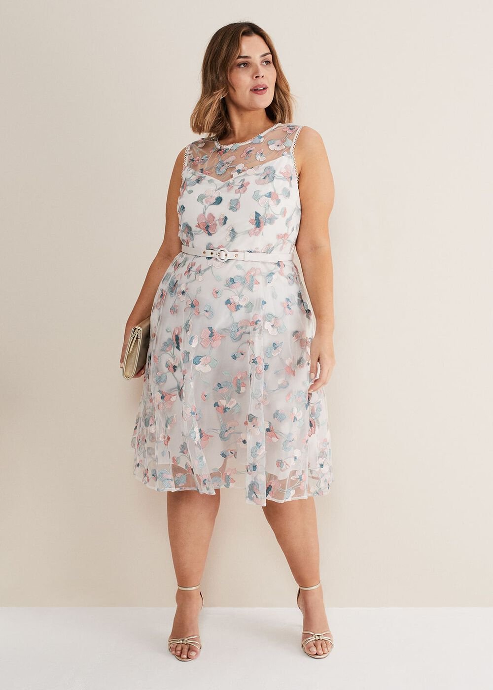 Leighton Floral Embroidered Midi Dress - Pale Petal/ Multi