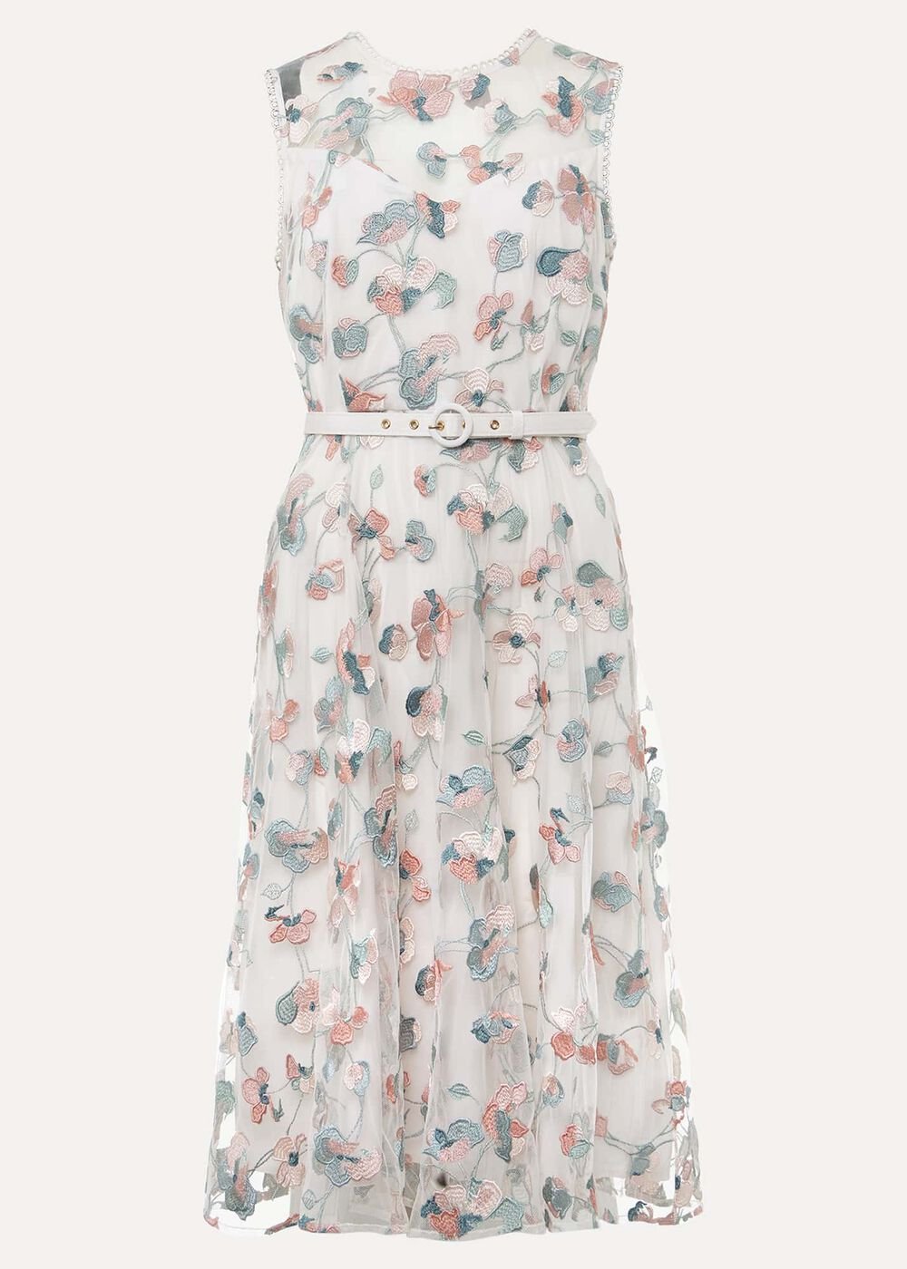Leighton Floral Embroidered Midi Dress - Pale Petal/ Multi