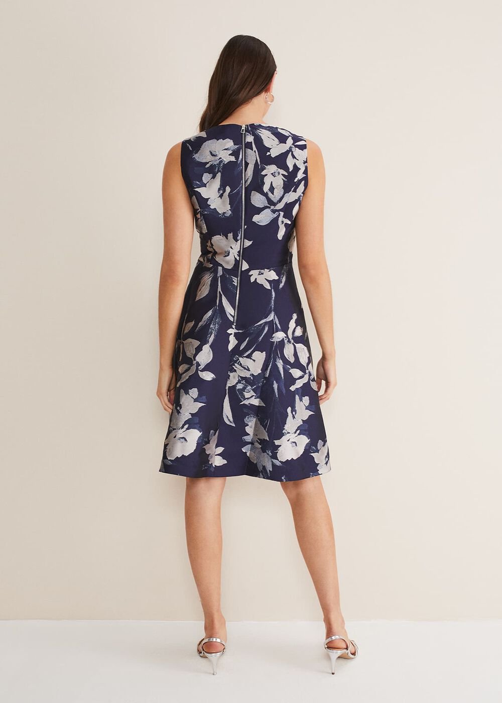 Cassy Jaquard Floral Midi Dress - Navy/Multi