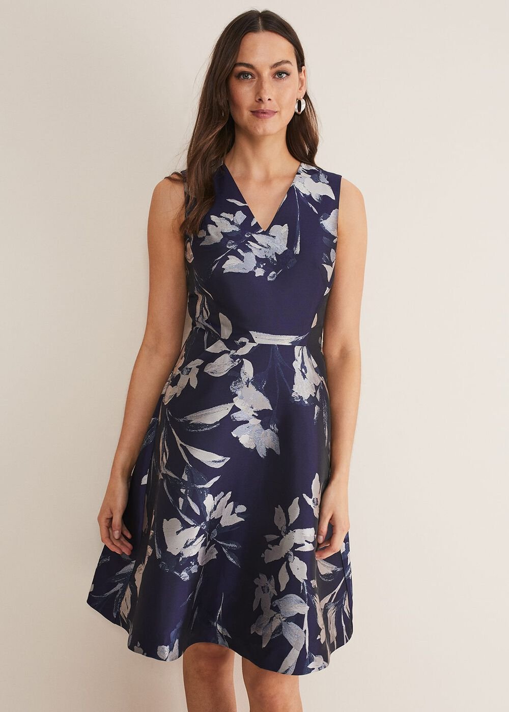 Cassy Jaquard Floral Midi Dress - Navy/Multi