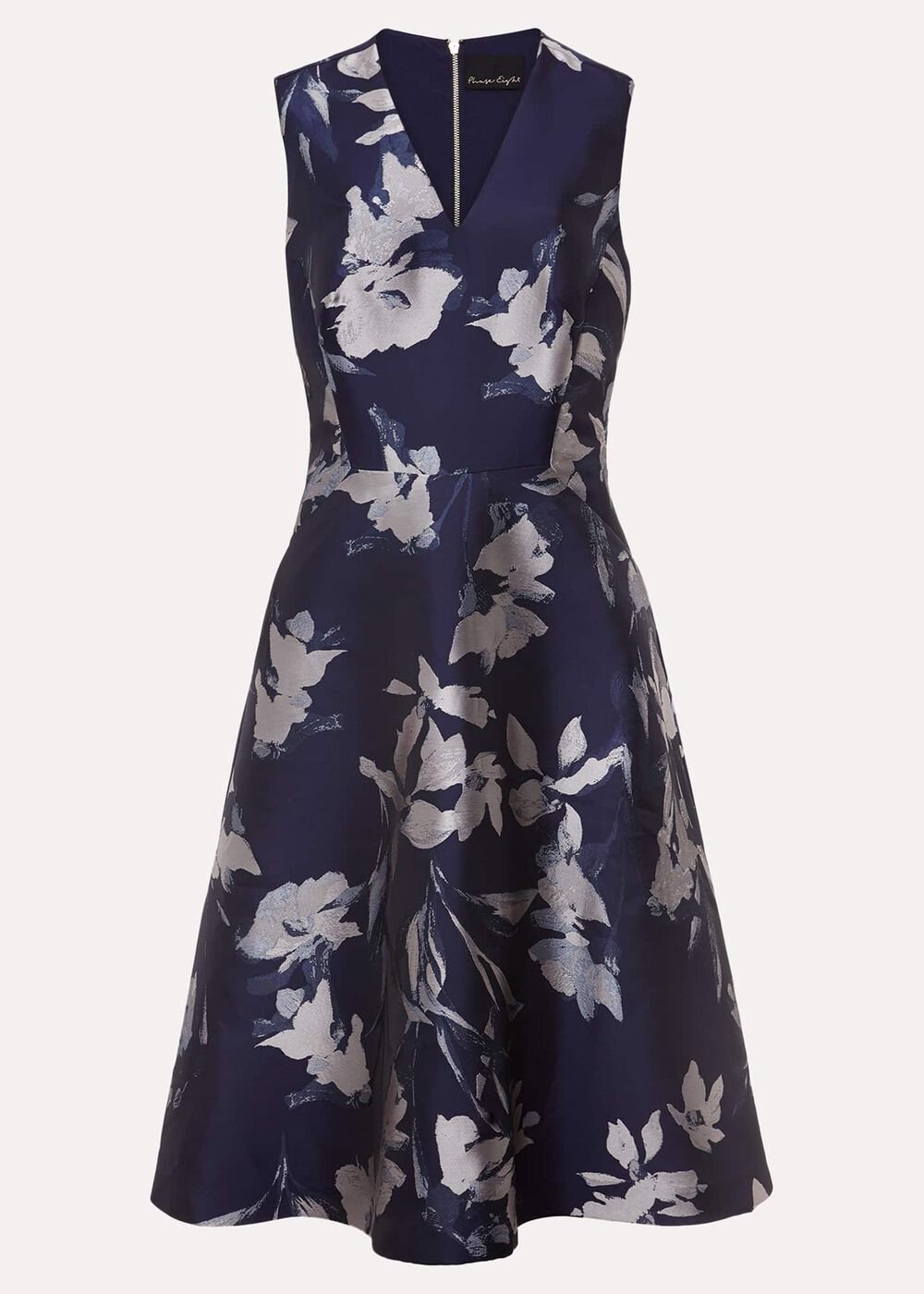 Petite Cassy Jaquard Floral Midi Dress - Navy/Multi
