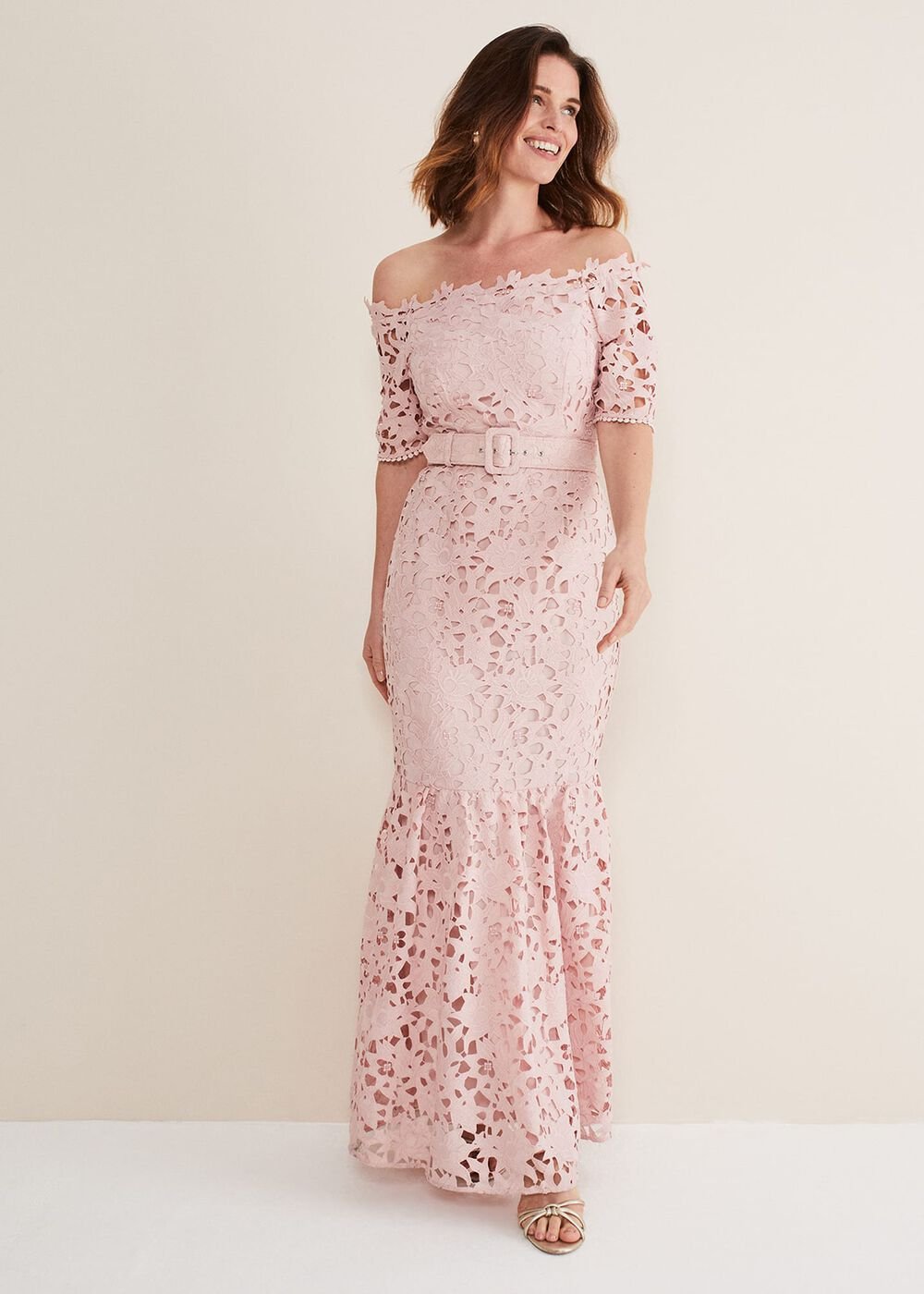Tallulla Lace Bardot Maxi Dress - Petal Pink