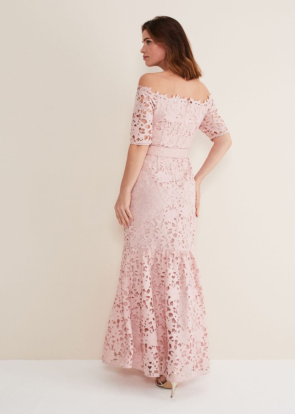 Tallulla Lace Bardot Maxi Dress - Petal Pink