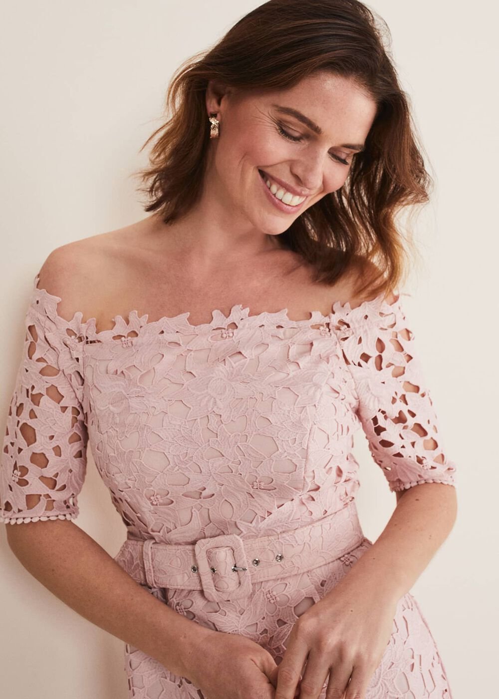 Tallulla Lace Bardot Maxi Dress - Petal Pink