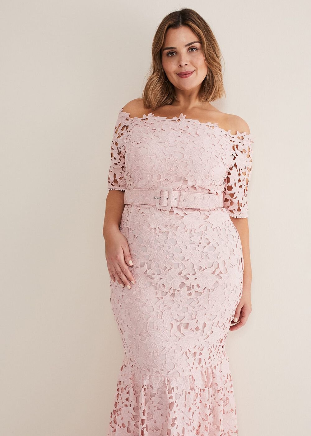 Tallulla Lace Bardot Maxi Dress - Petal Pink
