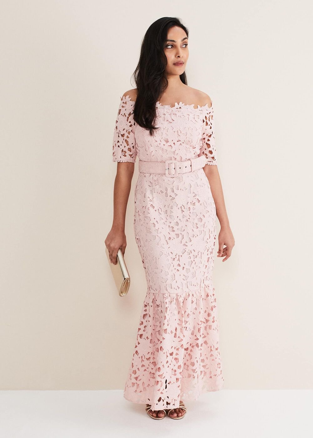Petite Tallula Lace Bardot Maxi Dress - Petal Pink