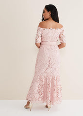 Petite Tallula Lace Bardot Maxi Dress - Petal Pink