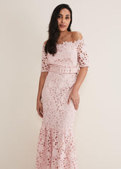 Petite Tallula Lace Bardot Maxi Dress - Petal Pink