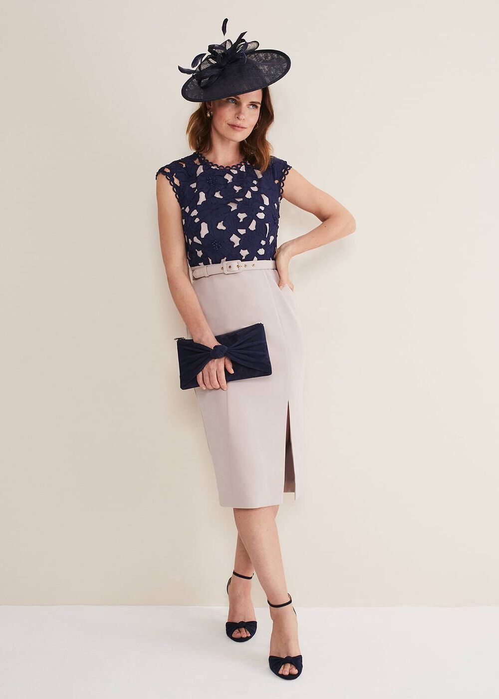 Zita Lace Sleeveless Dress - Latte/Navy