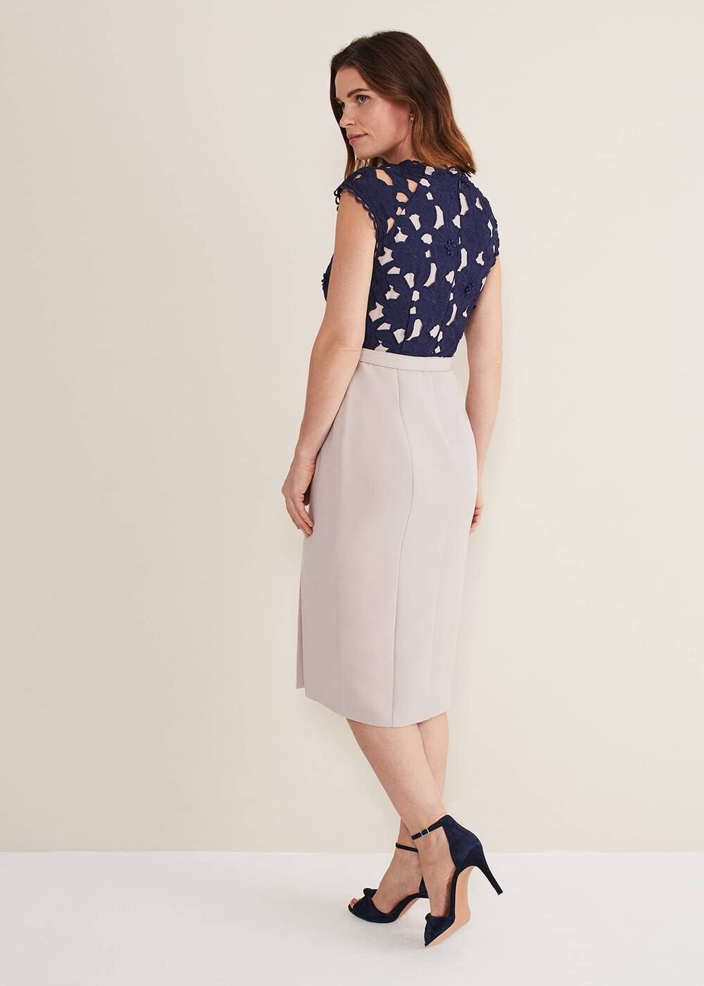 Zita Lace Sleeveless Dress - Latte/Navy