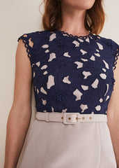 Zita Lace Sleeveless Dress - Latte/Navy