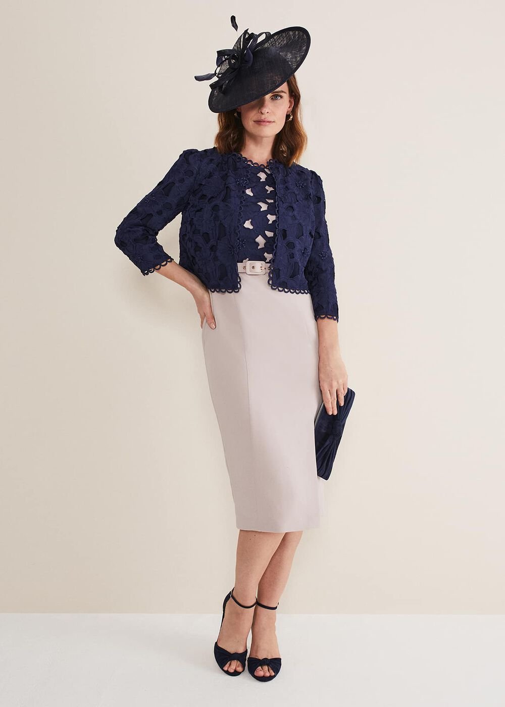 Zita Lace Sleeveless Dress - Latte/Navy