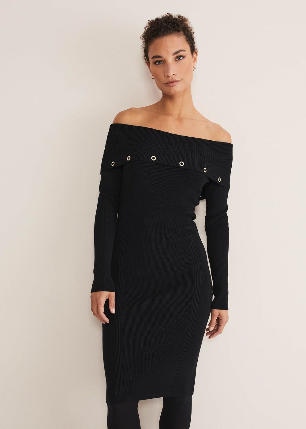 Mirelle Bodycon Bardot Midi Dress - Midnight