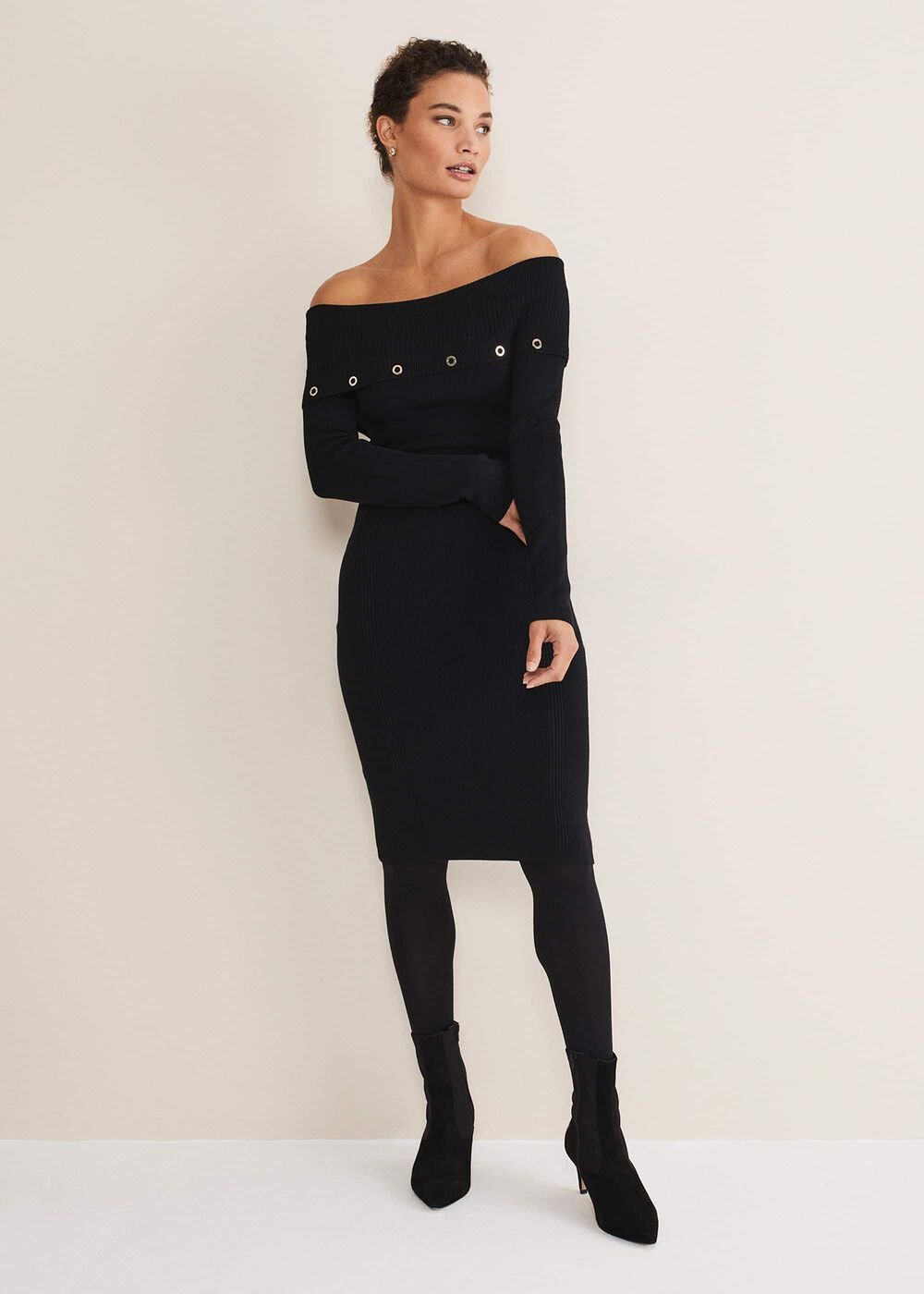 Mirelle Bodycon Bardot Midi Dress - Midnight
