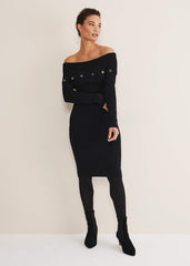 Mirelle Bodycon Bardot Midi Dress - Midnight