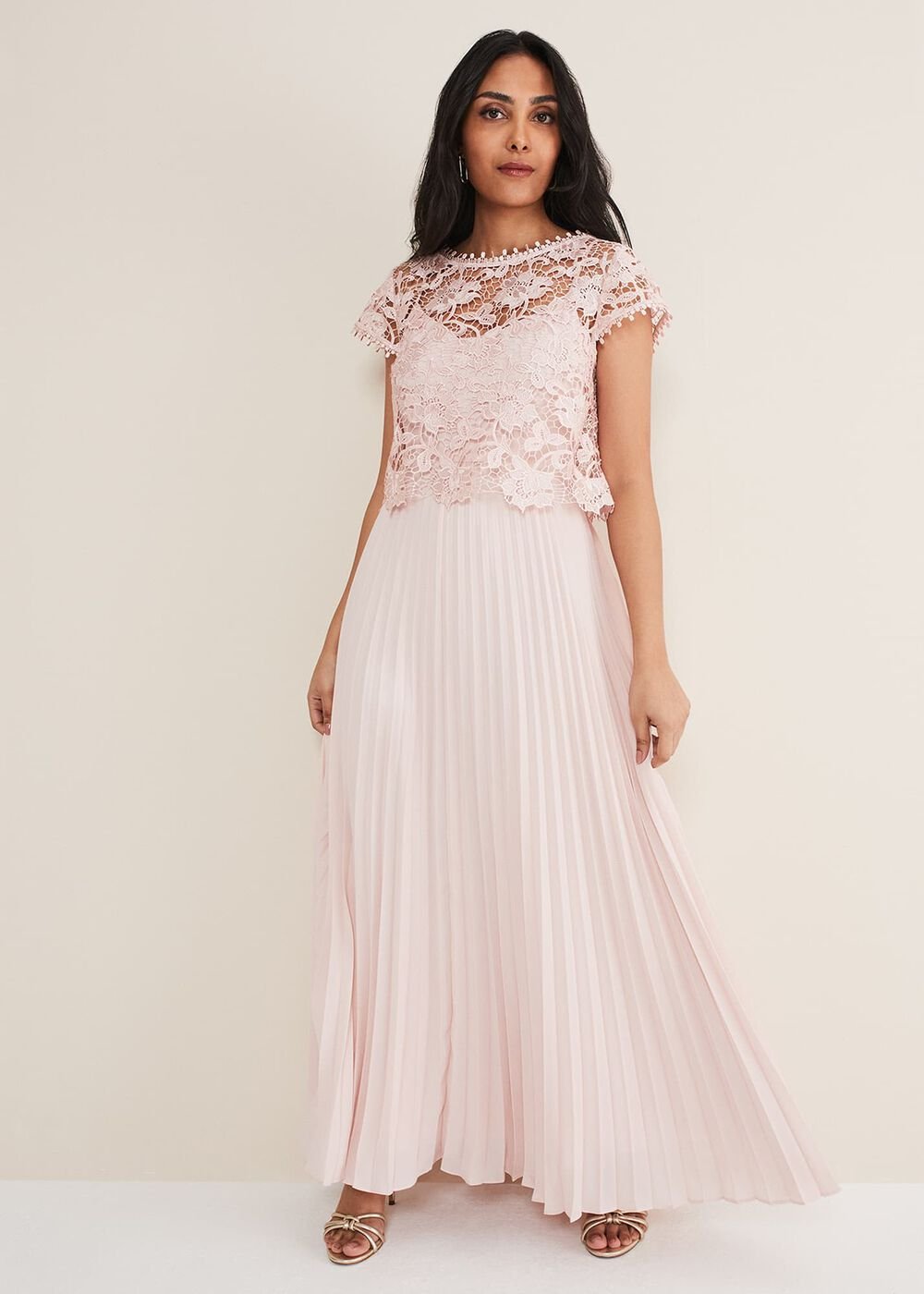 Petite Michelle Lace Pleated Maxi Dress - Antique Rose