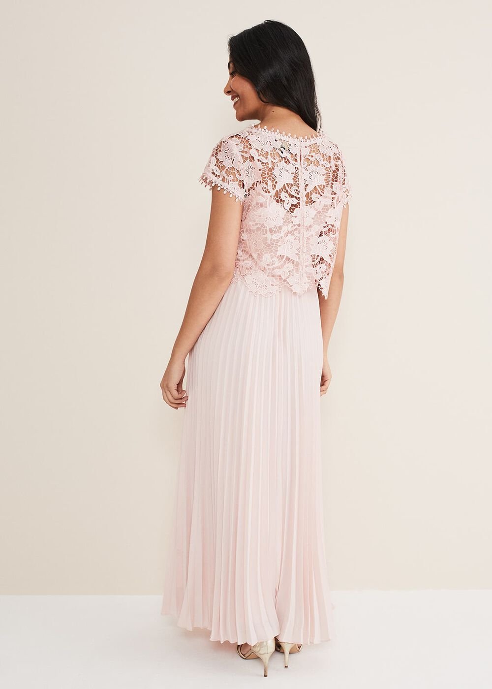 Petite Michelle Lace Pleated Maxi Dress - Antique Rose