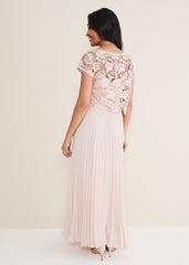 Petite Michelle Lace Pleated Maxi Dress - Antique Rose