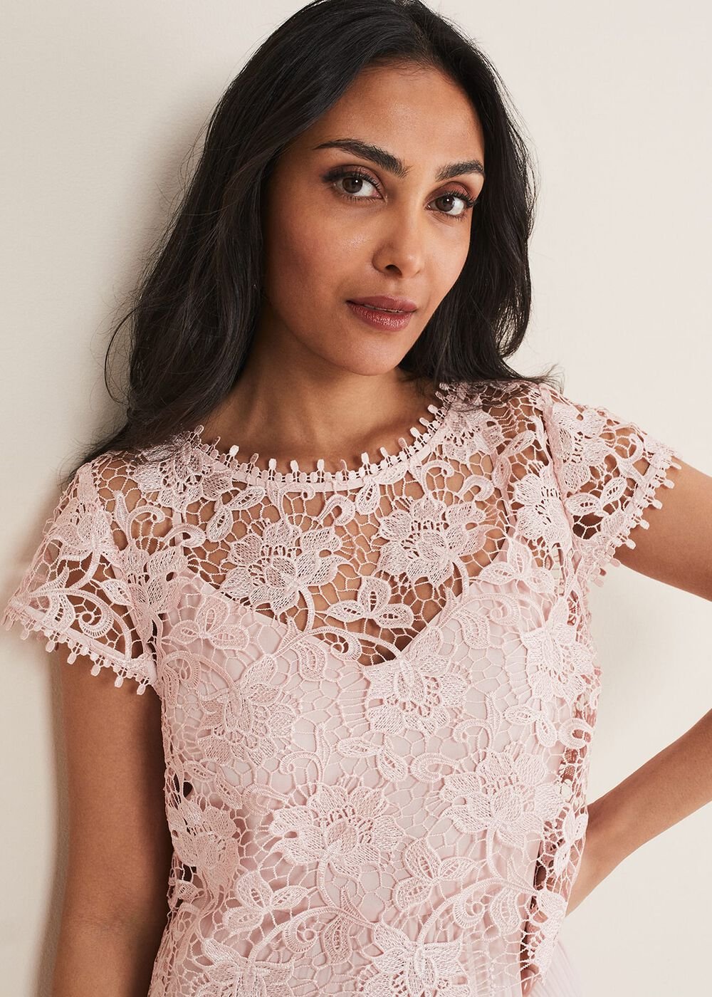 Petite Michelle Lace Pleated Maxi Dress - Antique Rose
