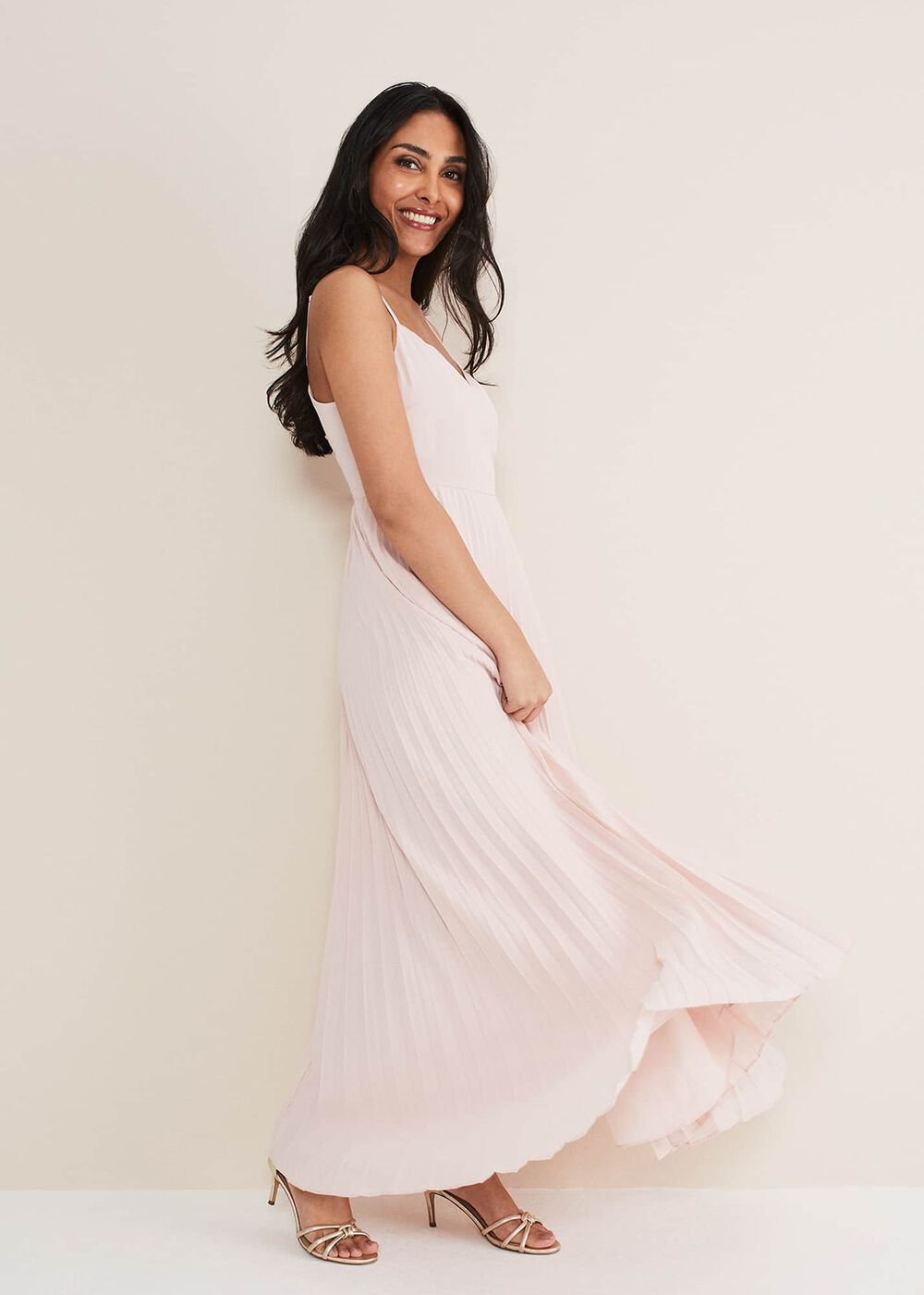 Petite Michelle Lace Pleated Maxi Dress - Antique Rose