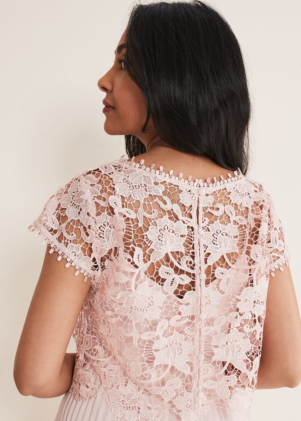 Petite Michelle Lace Pleated Maxi Dress - Antique Rose