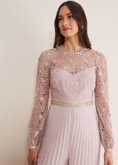 Isla Lace Wide Leg Jumpsuit - Antique Rose