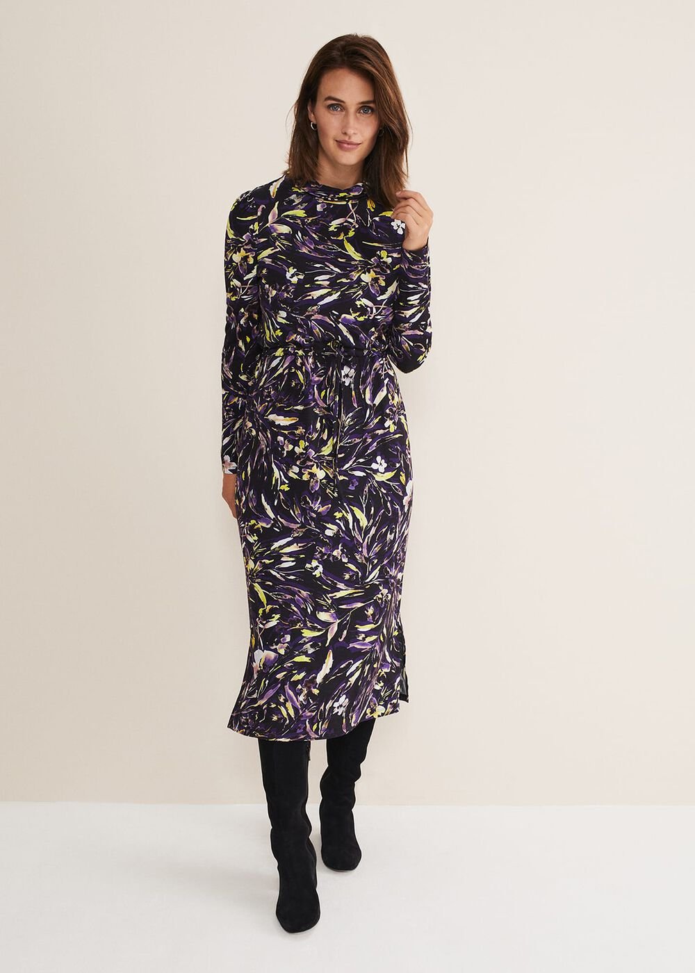 Zenobia Printed Jersey Dress - Blue/Chocolate