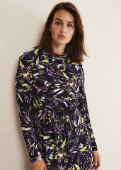 Zenobia Printed Jersey Dress - Blue/Chocolate