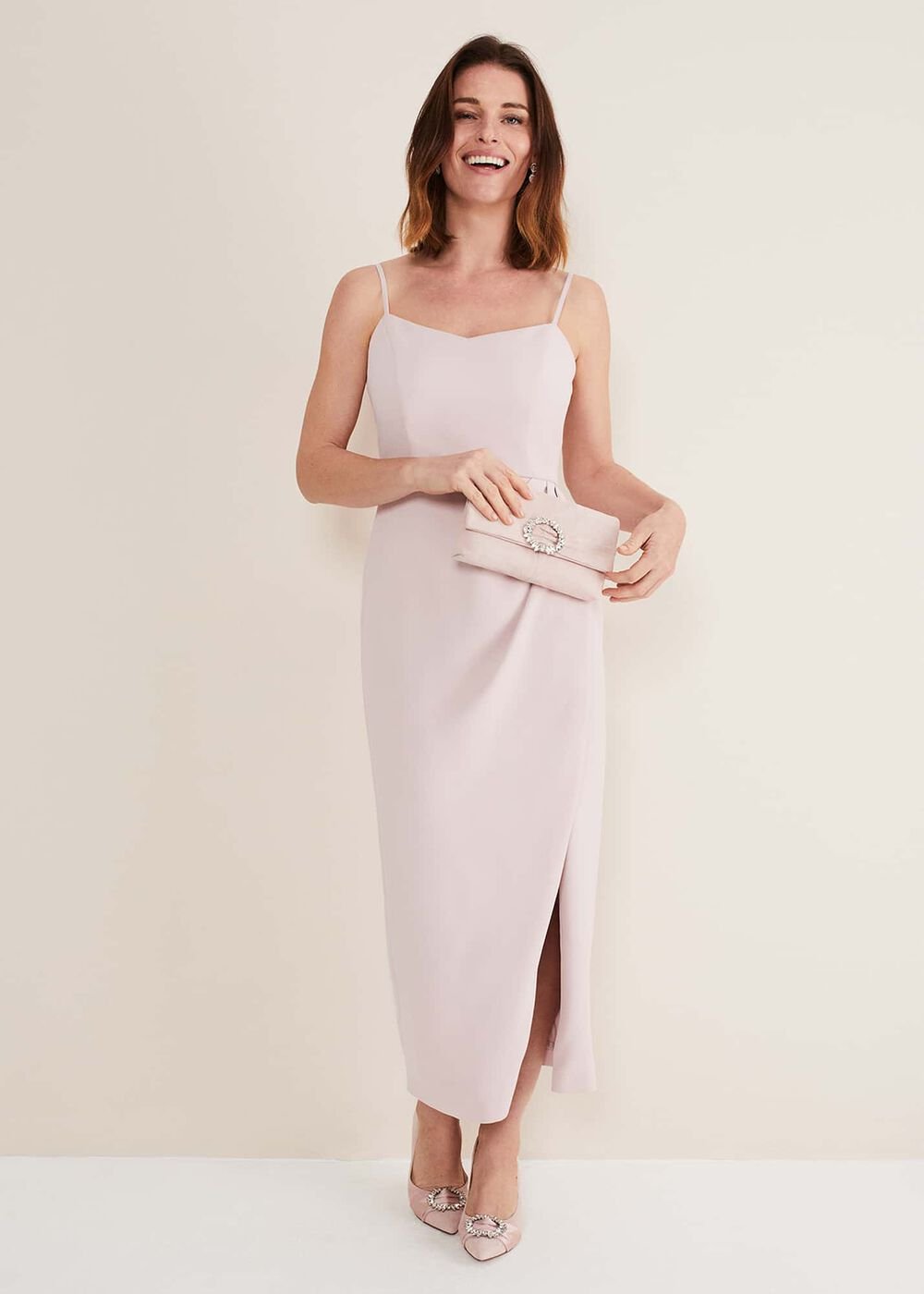 Light Pink Lace Bodice Midi Dress - Antique Rose