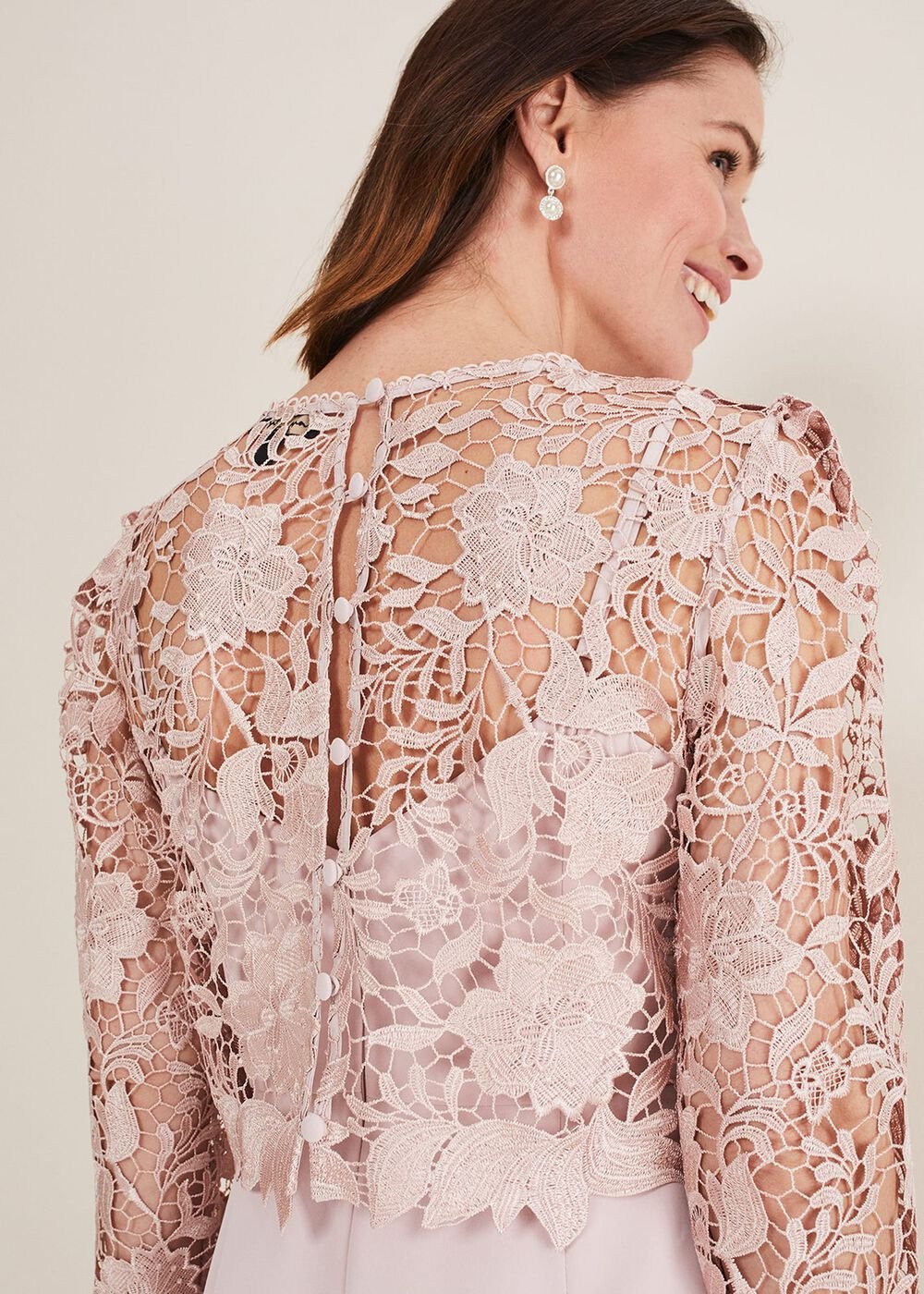 Light Pink Lace Bodice Midi Dress - Antique Rose