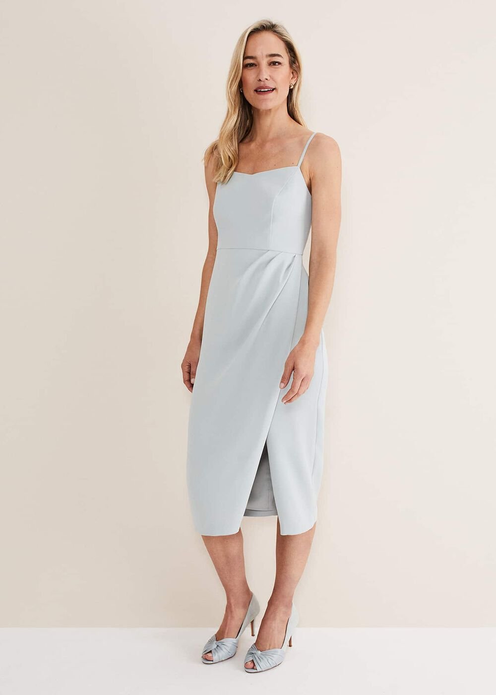 Light Blue Lace Overlay Pencil Dress - Eau De Nil