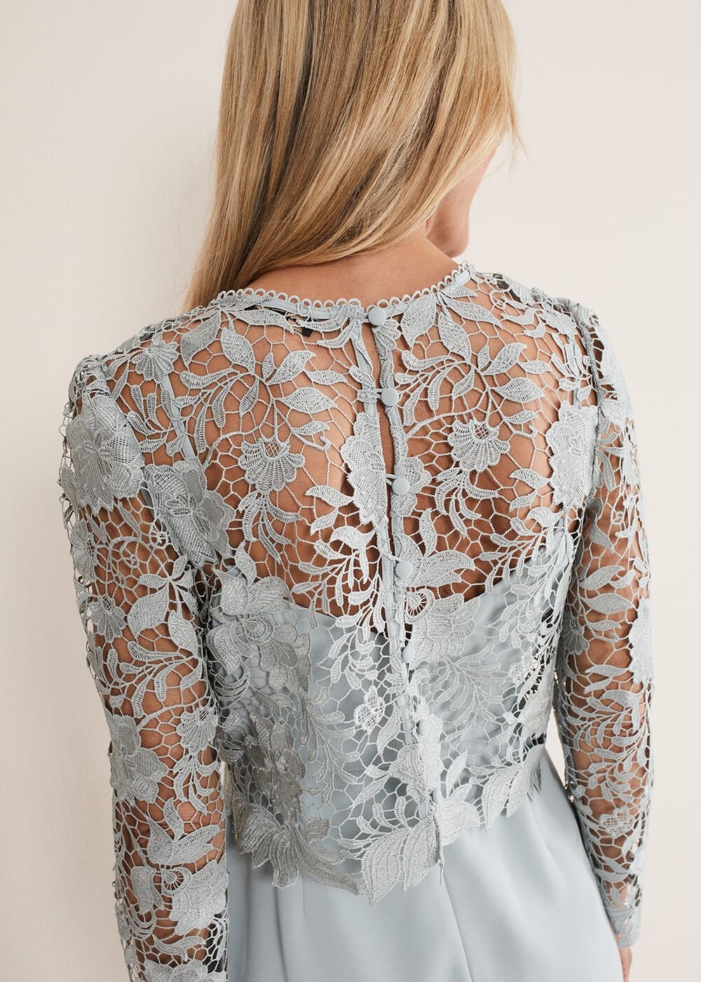 Light Blue Lace Overlay Pencil Dress - Eau De Nil